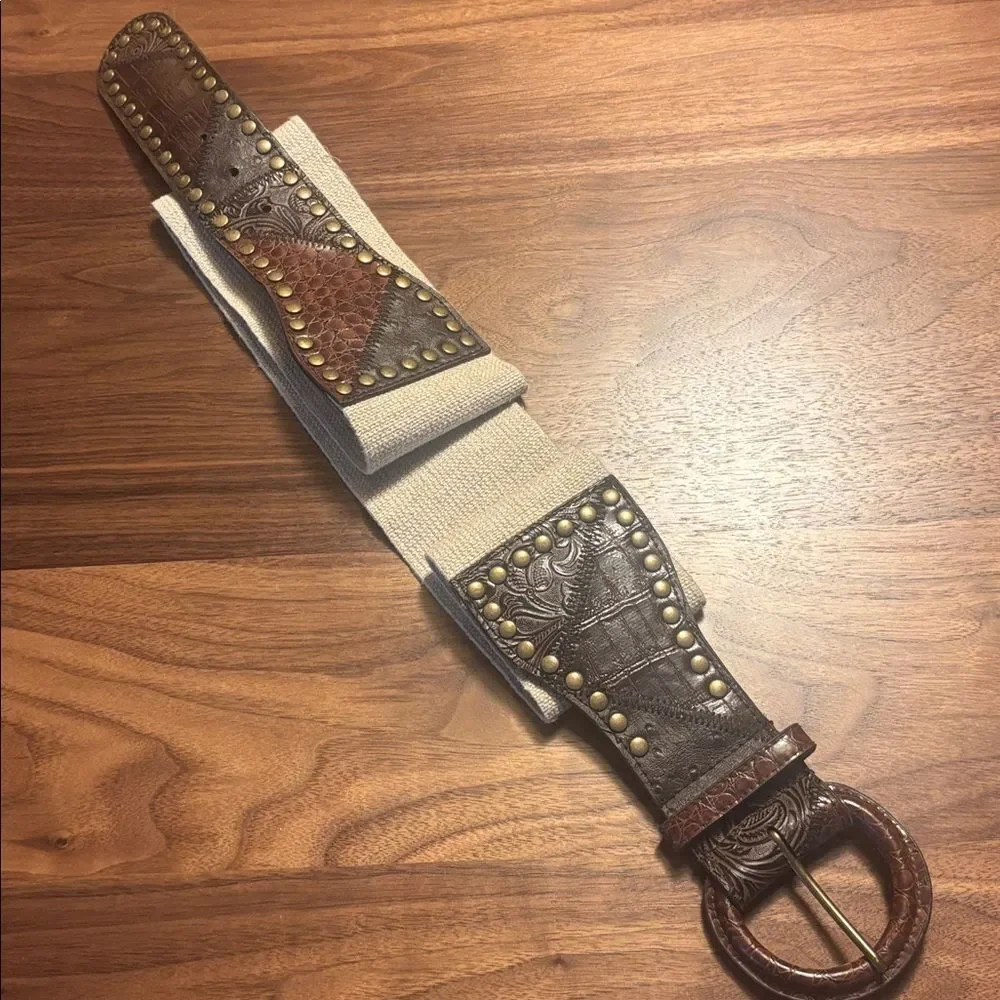 Chico's Brown and Cream Embellished Belt - M